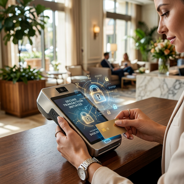 Secure payment terminal illustrating the PCI DSS standard.